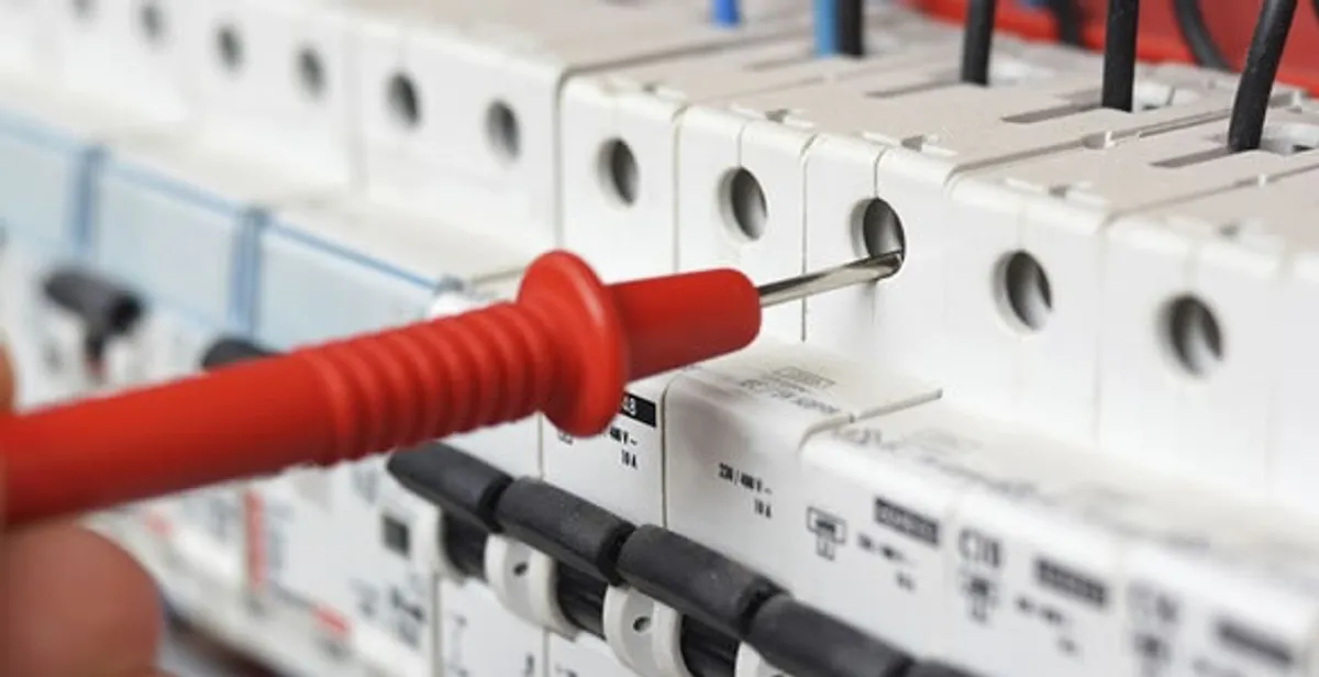 Electrical contractor testing circuit breakers during electrical repair in Stafford, TX